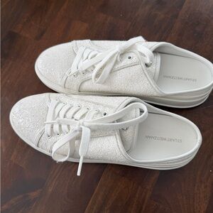Stuart Weitzman Glittery White Sneakers/Mules